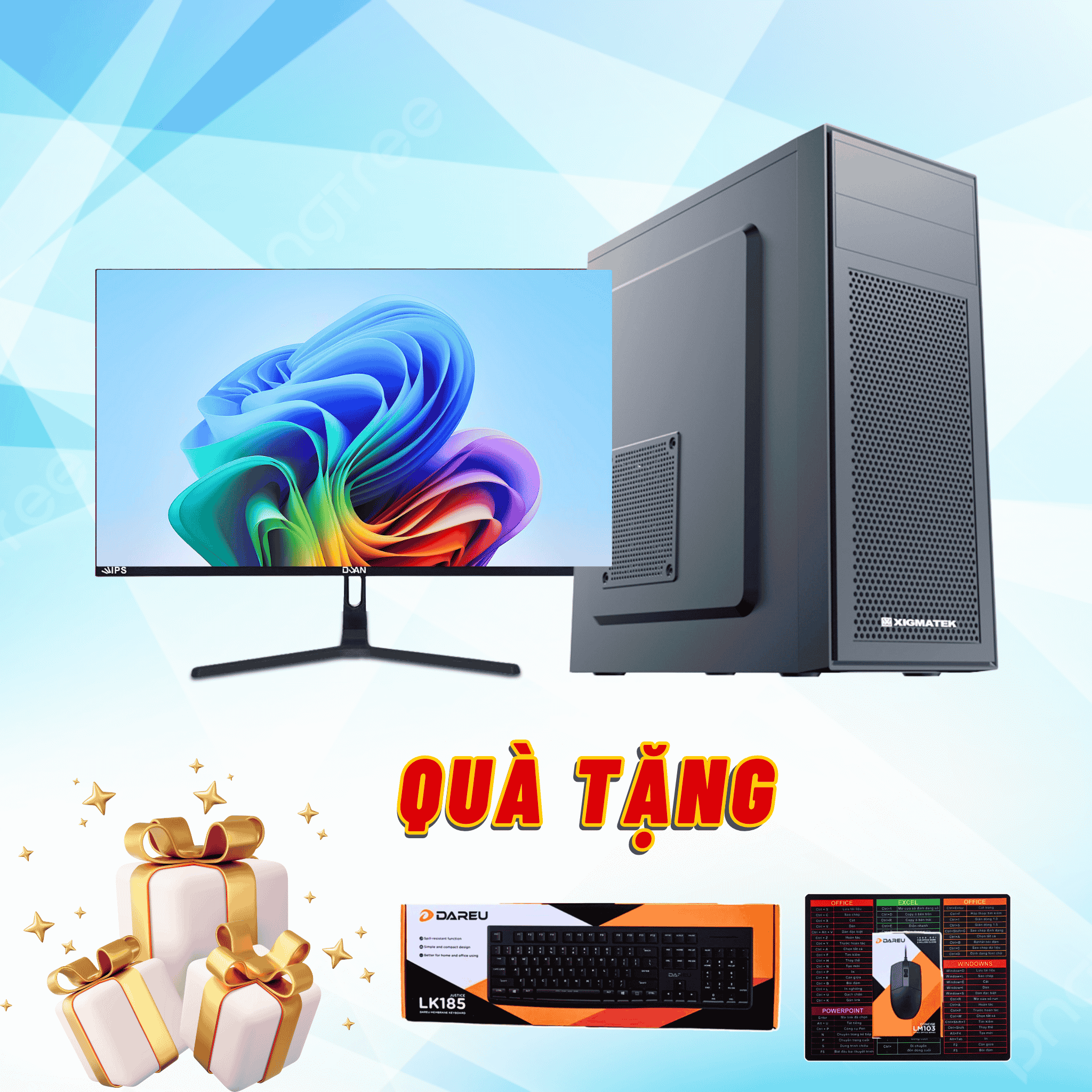 Trọn Bộ: Main H610M-K/ Chip i3 12100/ Ram 8GB/ NVME 256GB/ Màn hình DUAN 24inch FHD 75Hz